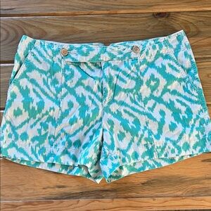LOFT Teal and White Ikat Print Cotton Shorts